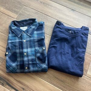 John Blair Men’s Bundle Blue Plaid Flannel LS Shirt & Navy LS T-Shirt NW…
